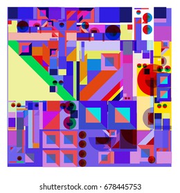 Trendy geometrical vector illustration with elements and abstract colorful textures. Design for summer holiday poster, card, brochure, and promotion template. Fashion art print and background.