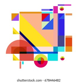 Trendy geometrical vector illustration with elements and abstract colorful textures. Design for summer holiday poster, card, brochure, and promotion template. Fashion art print and background.