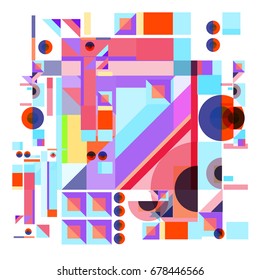 Trendy geometrical vector illustration with elements and abstract colorful textures. Design for summer holiday poster, card, brochure, and promotion template. Fashion art print and background.