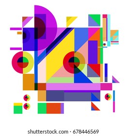 Trendy geometrical vector illustration with elements and abstract colorful textures. Design for summer holiday poster, card, brochure, and promotion template. Fashion art print and background.