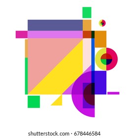 Trendy geometrical vector illustration with elements and abstract colorful textures. Design for summer holiday poster, card, brochure, and promotion template. Fashion art print and background.