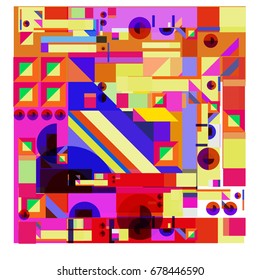 Trendy geometrical vector illustration with elements and abstract colorful textures. Design for summer holiday poster, card, brochure, and promotion template. Fashion art print and background.