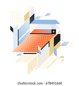 Trendy geometrical vector illustration with elements and abstract colorful textures. Design for summer holiday poster, card, brochure, and promotion template. Fashion art print and background.