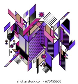 Trendy geometrical vector illustration with elements and abstract colorful textures. Design for summer holiday poster, card, brochure, and promotion template. Fashion art print and background.