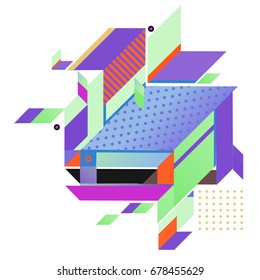 Trendy geometrical vector illustration with elements and abstract colorful textures. Design for summer holiday poster, card, brochure, and promotion template. Fashion art print and background.