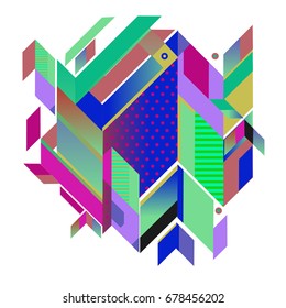 Trendy geometrical vector illustration with elements and abstract colorful textures. Design for summer holiday poster, card, brochure, and promotion template. Fashion art print and background.