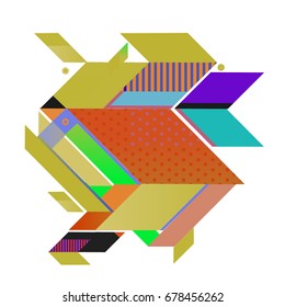 Trendy geometrical vector illustration with elements and abstract colorful textures. Design for summer holiday poster, card, brochure, and promotion template. Fashion art print and background.