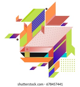 Trendy geometrical vector illustration with elements and abstract colorful textures. Design for summer holiday poster, card, brochure, and promotion template. Fashion art print and background.