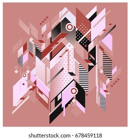 Trendy geometrical vector illustration with elements and abstract colorful textures. Design for summer holiday poster, card, brochure, and promotion template. Fashion art print and background.