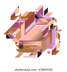 Trendy geometrical vector illustration with elements and abstract colorful textures. Design for summer holiday poster, card, brochure, and promotion template. Fashion art print and background.