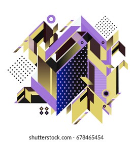Trendy geometrical vector illustration with elements and abstract colorful textures. Design for summer holiday poster, card, brochure, and promotion template. Fashion art print and background.