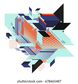 Trendy geometrical vector illustration with elements and abstract colorful textures. Design for summer holiday poster, card, brochure, and promotion template. Fashion art print and background.