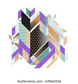 Trendy geometrical vector illustration with elements and abstract colorful textures. Design for summer holiday poster, card, brochure, and promotion template. Fashion art print and background.