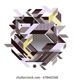 Trendy geometrical vector illustration with elements and abstract colorful textures. Design for summer holiday poster, card, brochure, and promotion template. Fashion art print and background.
