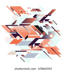 Trendy geometrical vector illustration with elements and abstract colorful textures. Design for summer holiday poster, card, brochure, and promotion template. Fashion art print and background.