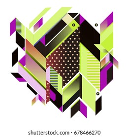 Trendy geometrical vector illustration with elements and abstract colorful textures. Design for summer holiday poster, card, brochure, and promotion template. Fashion art print and background.