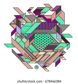 Trendy geometrical vector illustration with elements and abstract colorful textures. Design for summer holiday poster, card, brochure, and promotion template. Fashion art print and background.