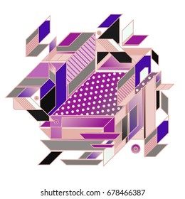 Trendy geometrical vector illustration with elements and abstract colorful textures. Design for summer holiday poster, card, brochure, and promotion template. Fashion art print and background.