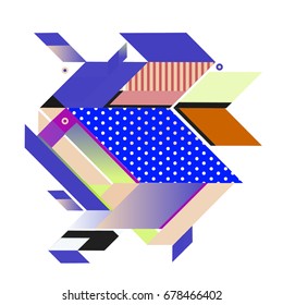 Trendy geometrical vector illustration with elements and abstract colorful textures. Design for summer holiday poster, card, brochure, and promotion template. Fashion art print and background.