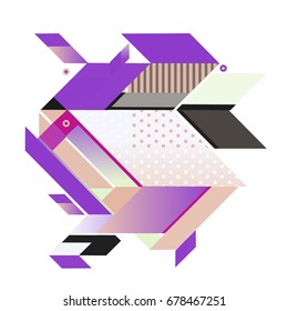 Trendy geometrical vector illustration with elements and abstract colorful textures. Design for summer holiday poster, card, brochure, and promotion template. Fashion art print and background.