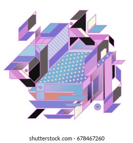 Trendy geometrical vector illustration with elements and abstract colorful textures. Design for summer holiday poster, card, brochure, and promotion template. Fashion art print and background.