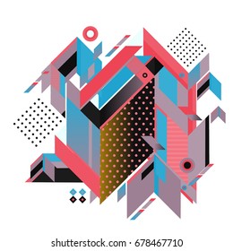Trendy geometrical vector illustration with elements and abstract colorful textures. Design for summer holiday poster, card, brochure, and promotion template. Fashion art print and background.
