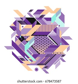 Trendy geometrical vector illustration with elements and abstract colorful textures. Design for summer holiday poster, card, brochure, and promotion template. Fashion art print and background.