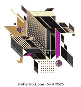 Trendy geometrical vector illustration with elements and abstract colorful textures. Design for summer holiday poster, card, brochure, and promotion template. Fashion art print and background.