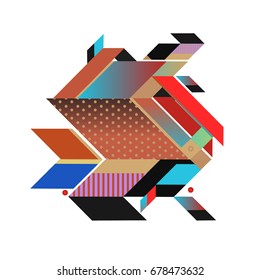 Trendy geometrical vector illustration with elements and abstract colorful textures. Design for summer holiday poster, card, brochure, and promotion template. Fashion art print and background.