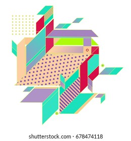 Trendy geometrical vector illustration with elements and abstract colorful textures. Design for summer holiday poster, card, brochure, and promotion template. Fashion art print and background.