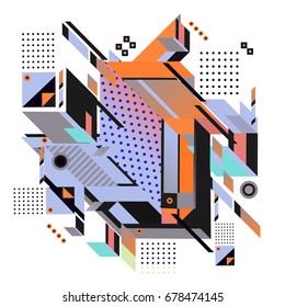 Trendy geometrical vector illustration with elements and abstract colorful textures. Design for summer holiday poster, card, brochure, and promotion template. Fashion art print and background.