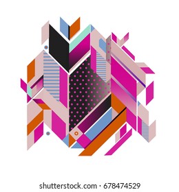 Trendy geometrical vector illustration with elements and abstract colorful textures. Design for summer holiday poster, card, brochure, and promotion template. Fashion art print and background.