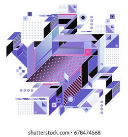 Trendy geometrical vector illustration with elements and abstract colorful textures. Design for summer holiday poster, card, brochure, and promotion template. Fashion art print and background.