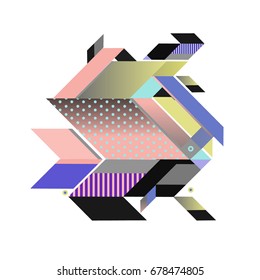 Trendy geometrical vector illustration with elements and abstract colorful textures. Design for summer holiday poster, card, brochure, and promotion template. Fashion art print and background.