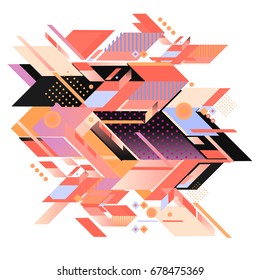Trendy geometrical vector illustration with elements and abstract colorful textures. Design for summer holiday poster, card, brochure, and promotion template. Fashion art print and background.