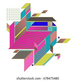 Trendy geometrical vector illustration with elements and abstract colorful textures. Design for summer holiday poster, card, brochure, and promotion template. Fashion art print and background.