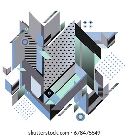 Trendy geometrical vector illustration with elements and abstract colorful textures. Design for summer holiday poster, card, brochure, and promotion template. Fashion art print and background.
