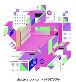 Trendy geometrical vector illustration with elements and abstract colorful textures. Design for summer holiday poster, card, brochure, and promotion template. Fashion art print and background.