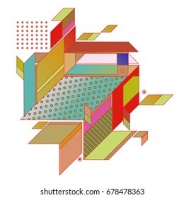 Trendy geometrical vector illustration with elements and abstract colorful textures. Design for summer holiday poster, card, brochure, and promotion template. Fashion art print and background.