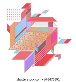 Trendy geometrical vector illustration with elements and abstract colorful textures. Design for summer holiday poster, card, brochure, and promotion template. Fashion art print and background.