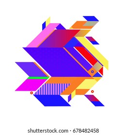 Trendy geometrical vector illustration with elements and abstract colorful textures. Design for summer holiday poster, card, brochure, and promotion template. Fashion art print and background.