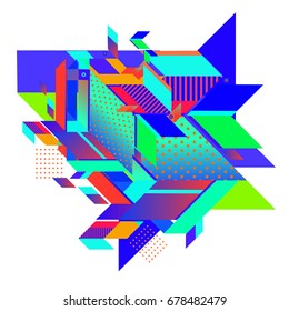 Trendy geometrical vector illustration with elements and abstract colorful textures. Design for summer holiday poster, card, brochure, and promotion template. Fashion art print and background.