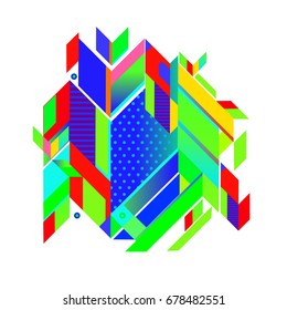 Trendy geometrical vector illustration with elements and abstract colorful textures. Design for summer holiday poster, card, brochure, and promotion template. Fashion art print and background.