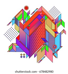 Trendy geometrical vector illustration with elements and abstract colorful textures. Design for summer holiday poster, card, brochure, and promotion template. Fashion art print and background.