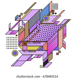 Trendy geometrical vector illustration with elements and abstract colorful textures. Design for summer holiday poster, card, brochure, and promotion template. Fashion art print and background.