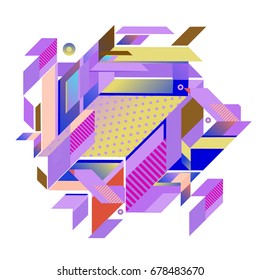 Trendy geometrical vector illustration with elements and abstract colorful textures. Design for summer holiday poster, card, brochure, and promotion template. Fashion art print and background.