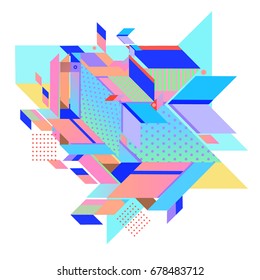 Trendy geometrical vector illustration with elements and abstract colorful textures. Design for summer holiday poster, card, brochure, and promotion template. Fashion art print and background.