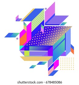 Trendy geometrical vector illustration with elements and abstract colorful textures. Design for summer holiday poster, card, brochure, and promotion template. Fashion art print and background.