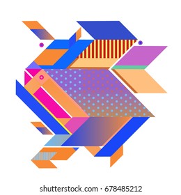 Trendy geometrical vector illustration with elements and abstract colorful textures. Design for summer holiday poster, card, brochure, and promotion template. Fashion art print and background.