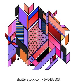 Trendy geometrical vector illustration with elements and abstract colorful textures. Design for summer holiday poster, card, brochure, and promotion template. Fashion art print and background.